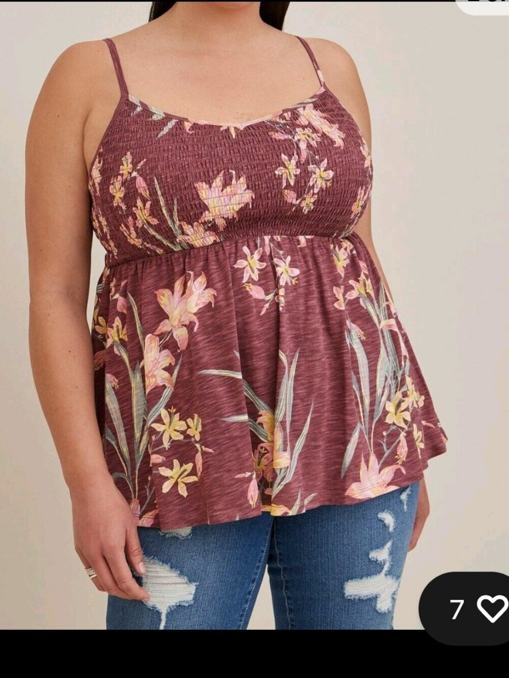 Floral Smocked Peplum Cami Top - Wine